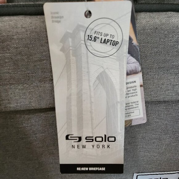 Solo New York Gray Re:New Recycled Adjustable Straps Laptop Briefcase Size 15.6" - Picture 12 of 14